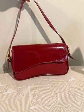 Red Patent Shoulder Bag - Sleek Women's Handbag